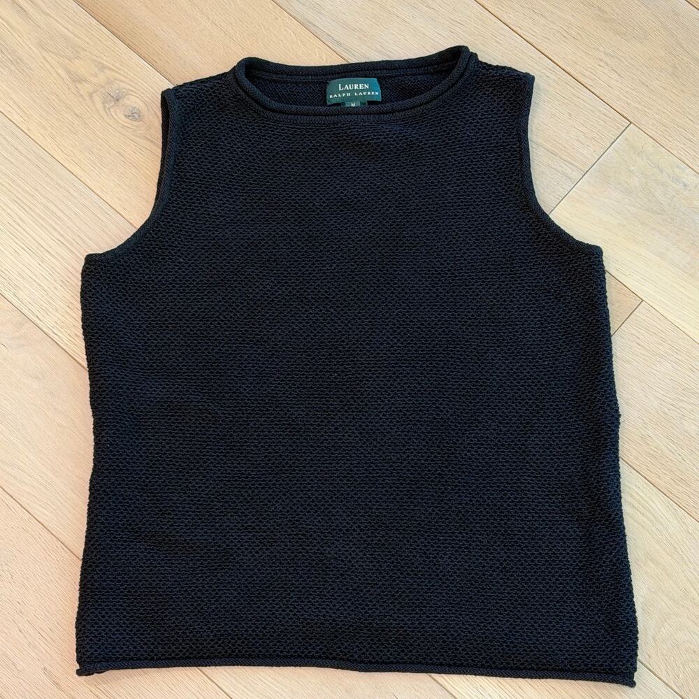 Lauren Ralph Lauren Black Linen Cotton Textured Knit Sweater Tank Top Women’s M
